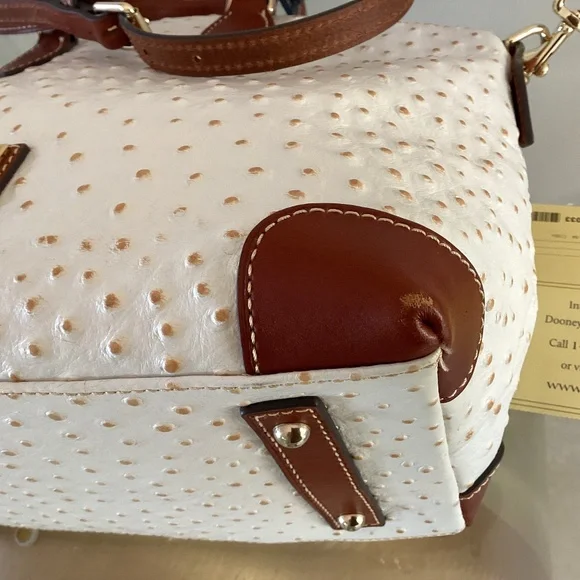 Dooney & Bourke Bone/White Ostrich Leather Dome Satchel Bag Purse Crossbody - Picture 12 of 16